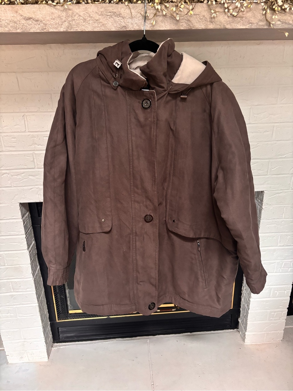 Women's Hooded Utility Jacket in Chocolate Brown